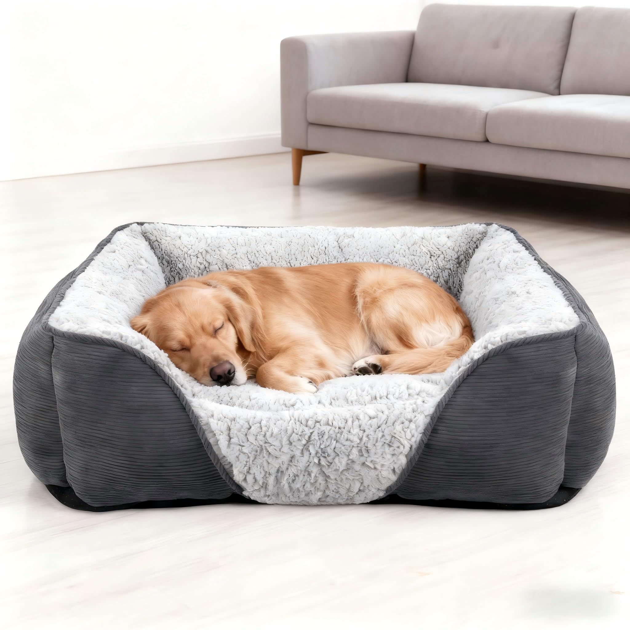 Nosterna Medium Dog Cat Bed, Warm Lamb Fleece, Washable, for Corgi, 63x53x21cm