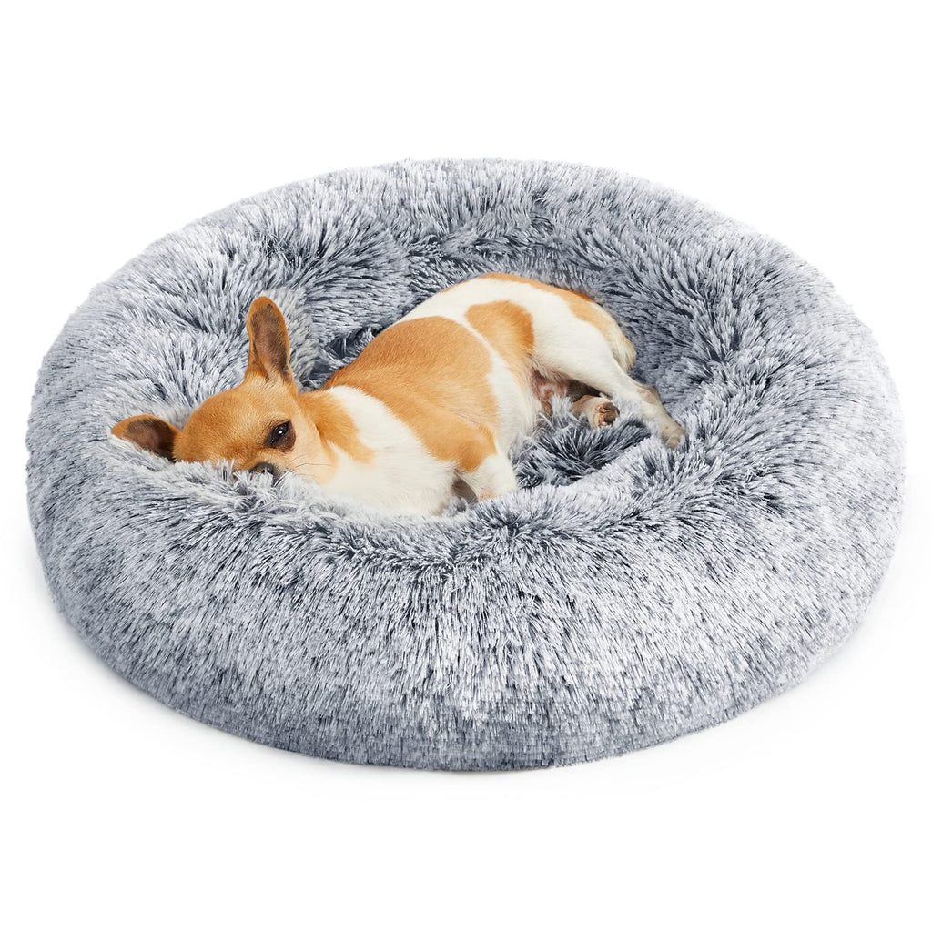Nosterna Fluffy Dog & Cat Donut Bed - Washable Long Plush Cushion with Removable Padding