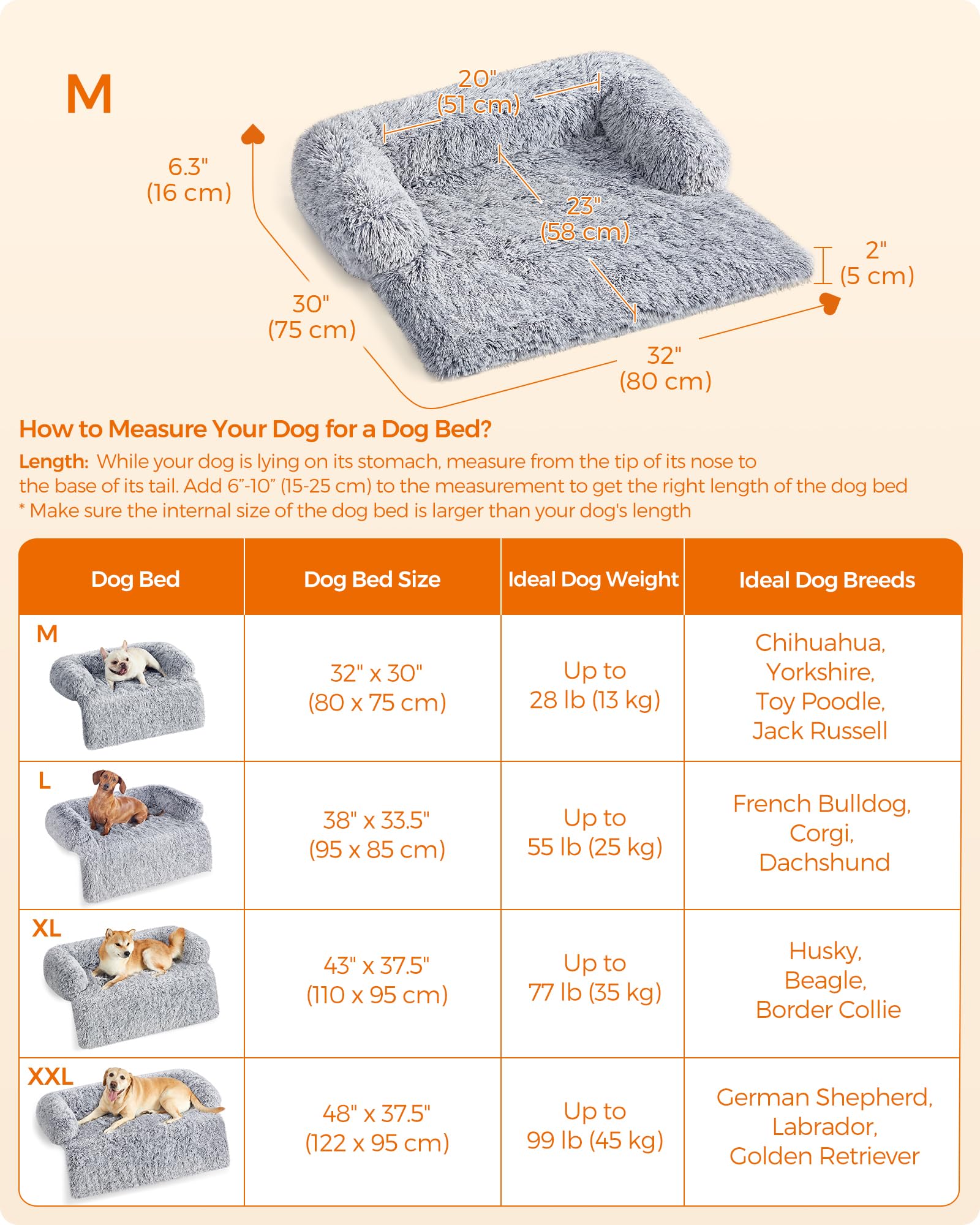 Nosterna™ Fluffy Dog Sofa Bed, Calming Cover, M (80x75x16cm), for Small/Medium Dogs, Grey Ombré