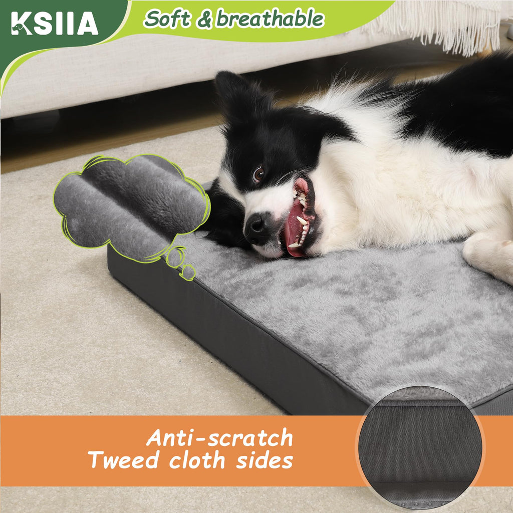 Nosterna Large Washable Dog Bed - Orthopedic Mattress with Waterproof Cover & Non-Skid Bottom