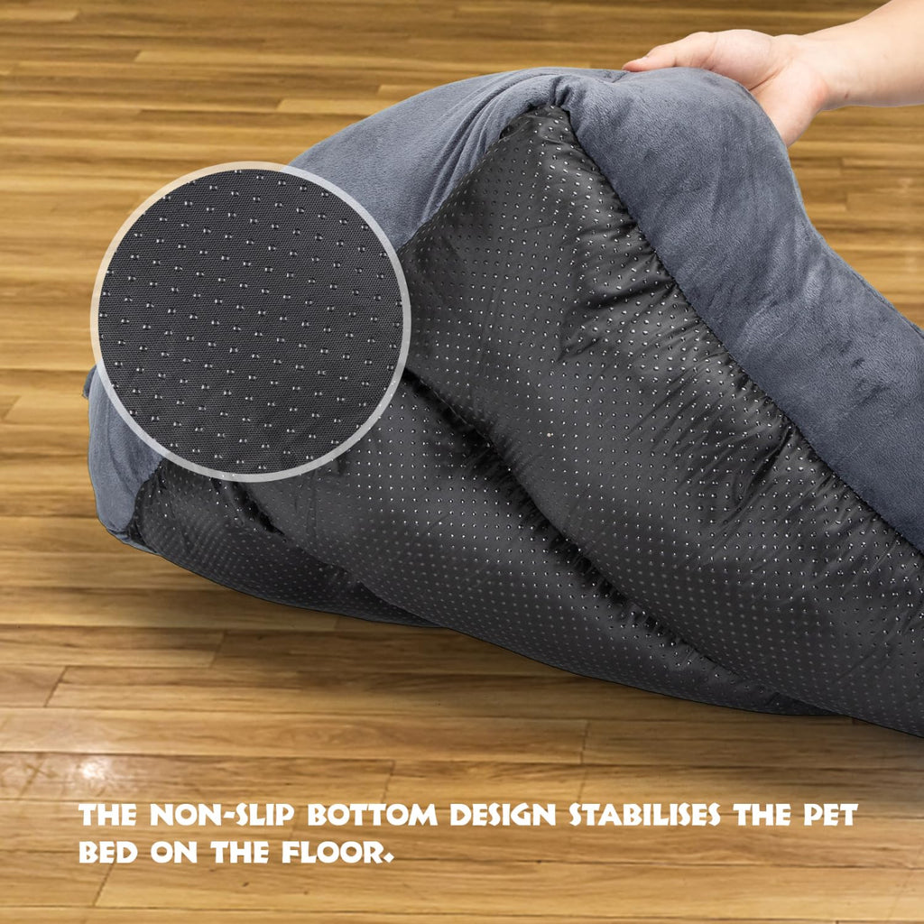 Nosterna Medium Dog Bed, Soft Washable Plush, Anti-Slip, for Small Dogs & Cats, 67x57x18cm, Grey