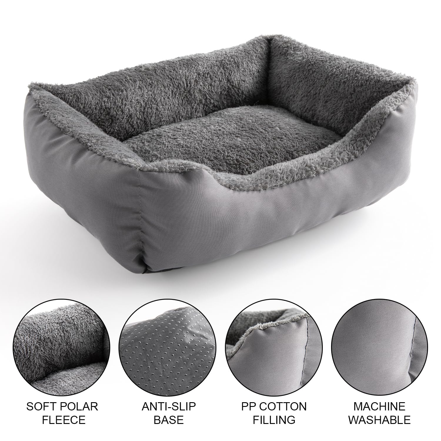 Nosterna Washable Fleece Cat & Dog Bed, Soft Non-Slip Sofa, for Small to Large Pets, Grey