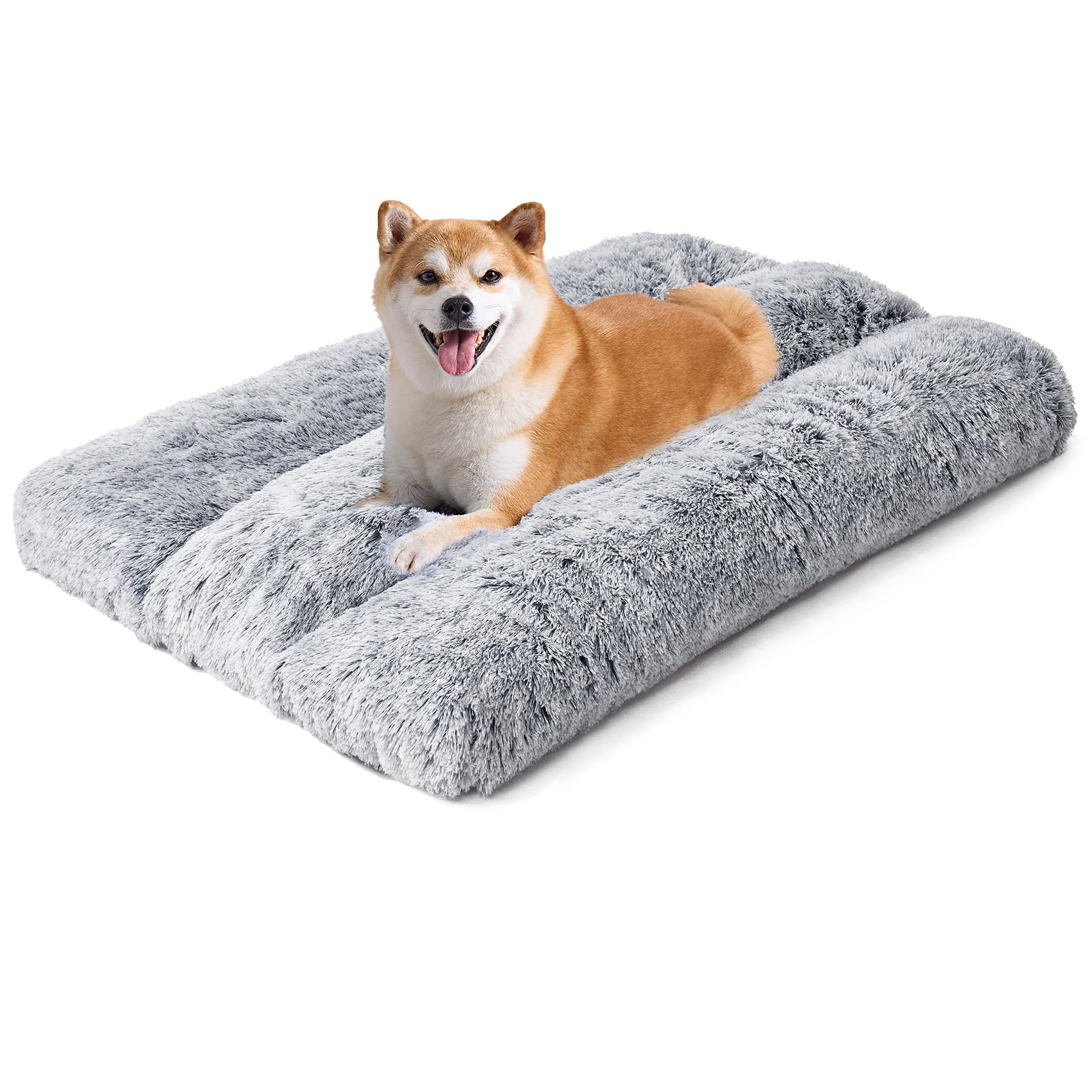 Nosterna Large Washable Crate Dog Bed - Fluffy Calming Bed with Anti-Slip Bottom