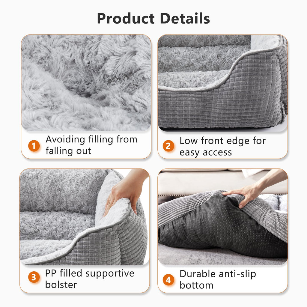 Nosterna Orthopedic Dog Bed - Washable Calming Bed with Raised Edges & Non-Slip Bottom