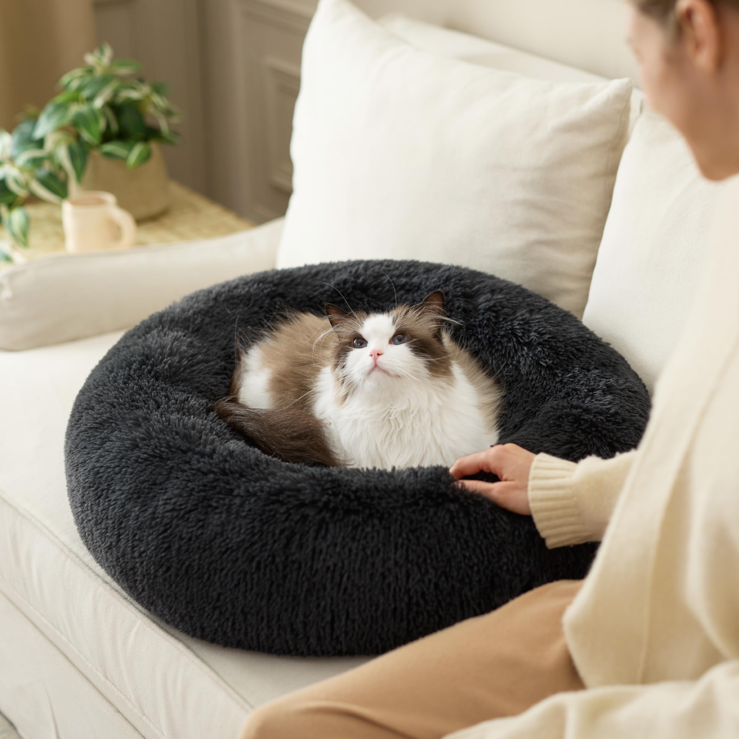 Nosterna Calming Donut Bed - Washable Round Bed for Small Dogs & Cats