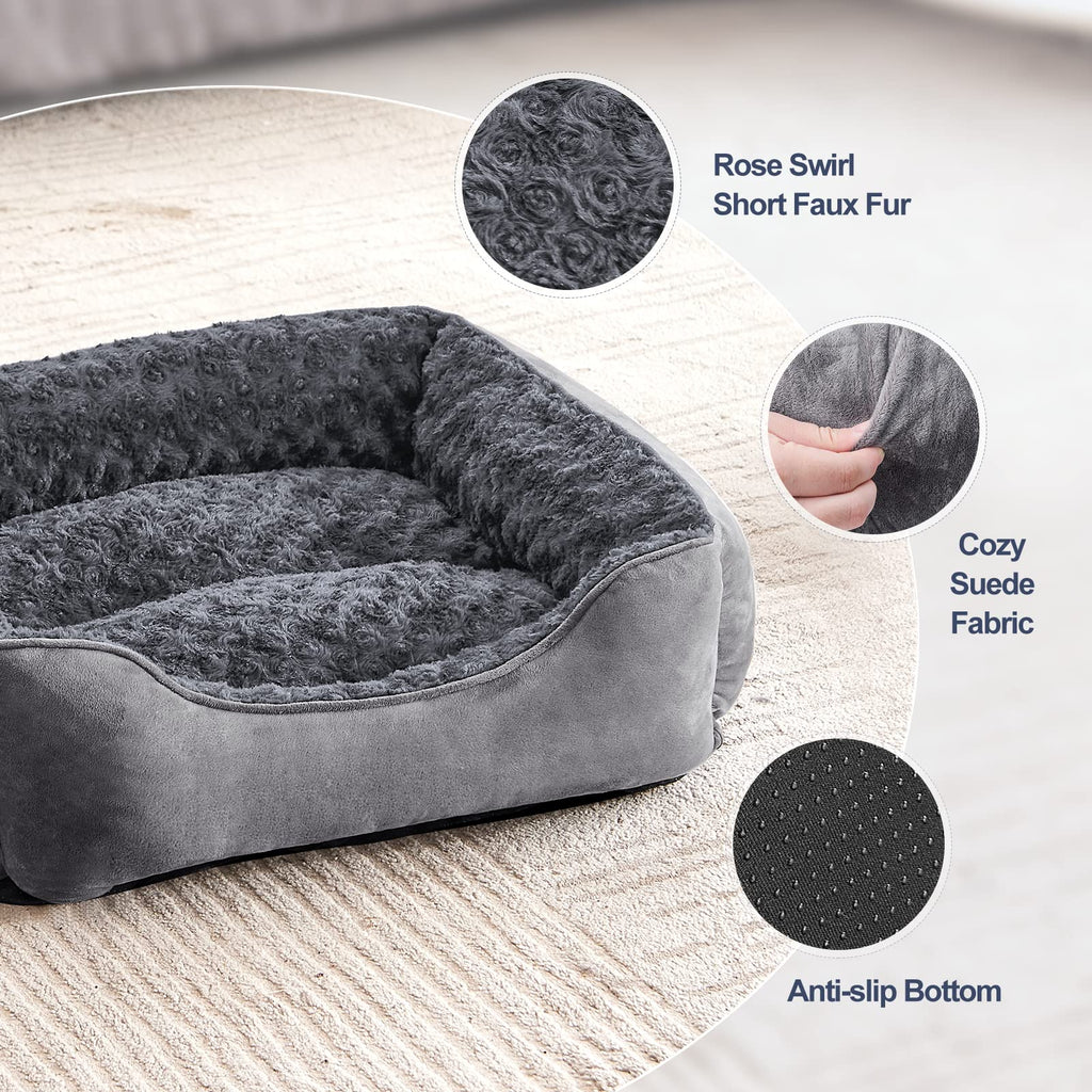 Nosterna Medium Dog Bed - Washable Anti-Anxiety Plush Mattress with Non-Slip Bottom