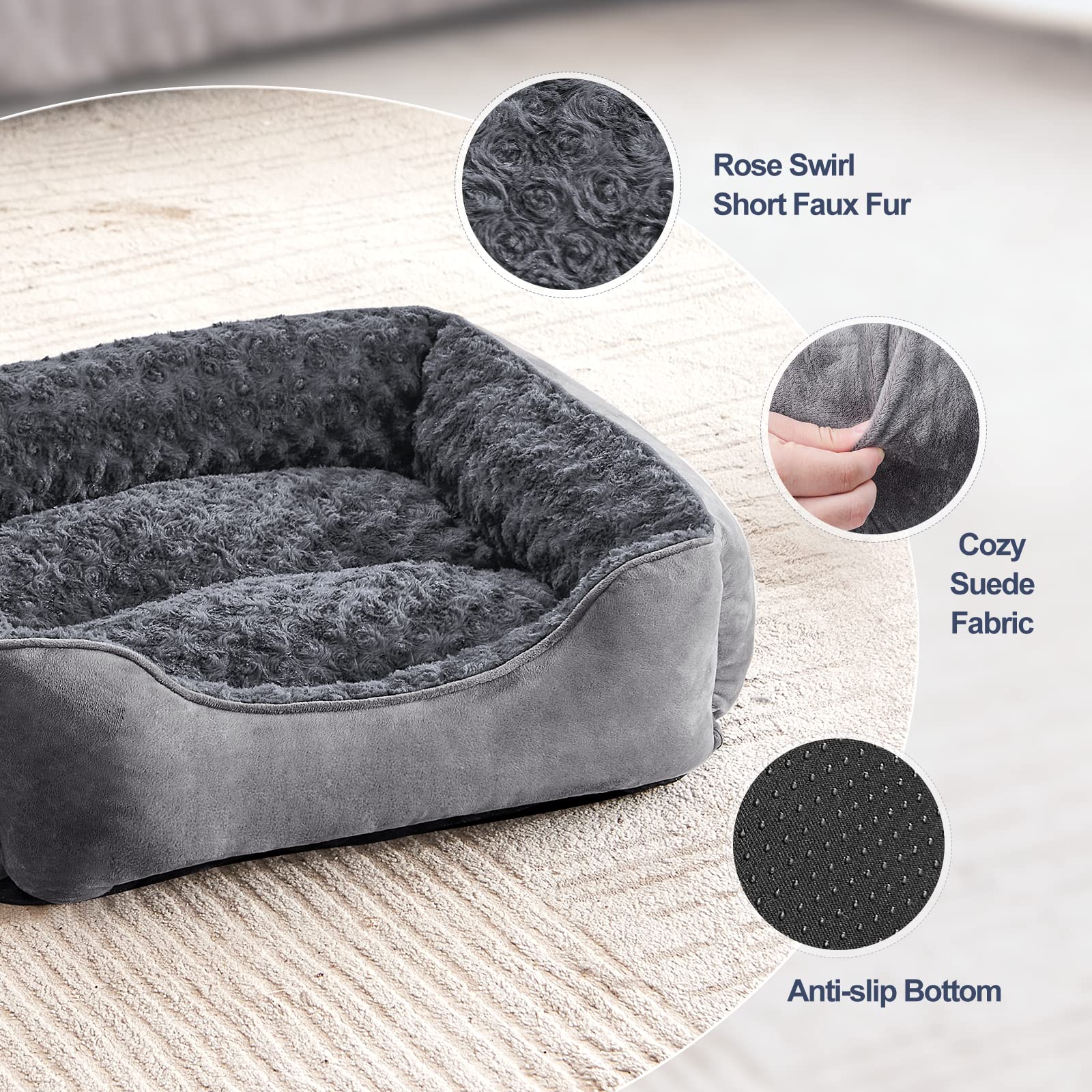 Nosterna Medium Dog Bed - Washable Anti-Anxiety Plush Mattress with Non-Slip Bottom