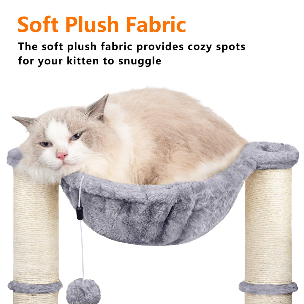 Cat Scratching Post, 50cm Cat Tree with Cat Hammock Bed, Scratching Posts for Indoor Cats with Hanging Ball Toy, Small Cat Tree for Kitten Pets Playing and Relaxing, Grey