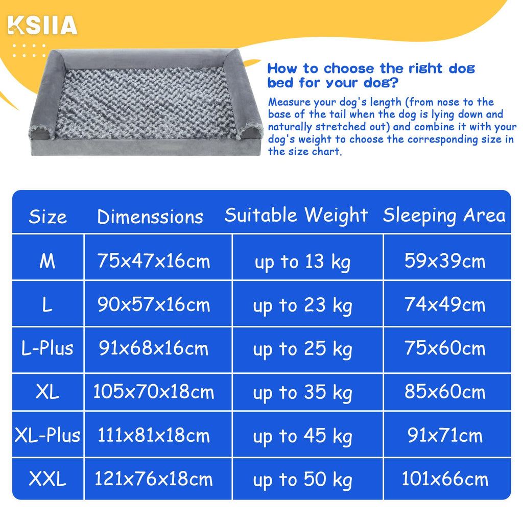 Nosterna Large Orthopedic Dog Bed, Waterproof, Washable Cover, U-Shape Bolster, Grey 91x68x16cm