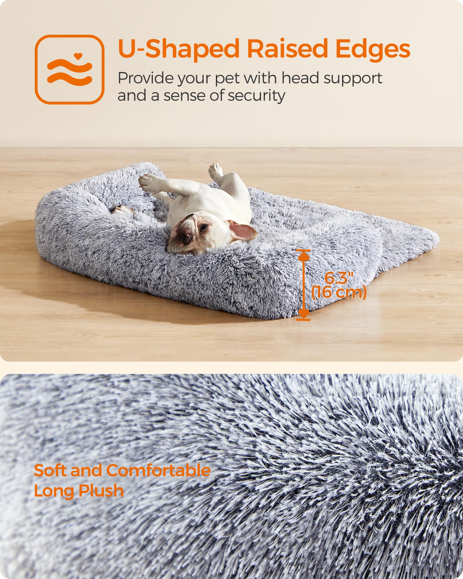 Nosterna™ Fluffy Dog Sofa Bed, Calming Cover, M (80x75x16cm), for Small/Medium Dogs, Grey Ombré