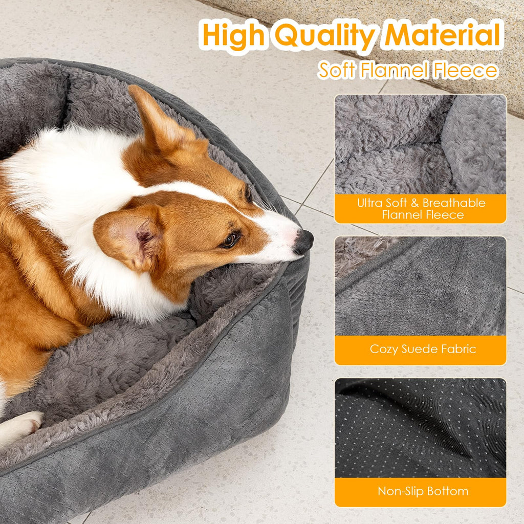 Nosterna Medium Dog Bed - Soft Washable Rectangle Bed with Anti-Slip Bottom & Anti-Anxiety