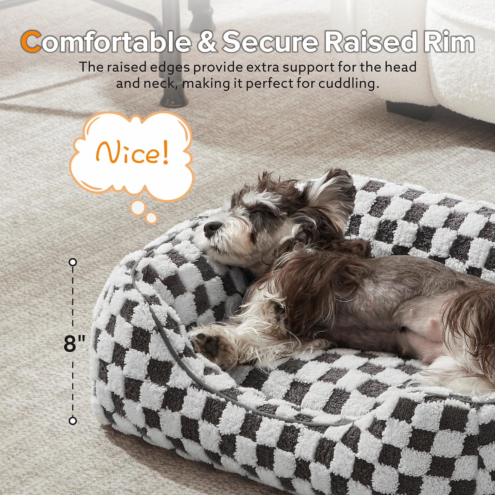 Nosterna Large Dog Sofa Bed, Soft Wool Fleece, Washable, for Border Collie/Golden Retriever, 76x61x23cm