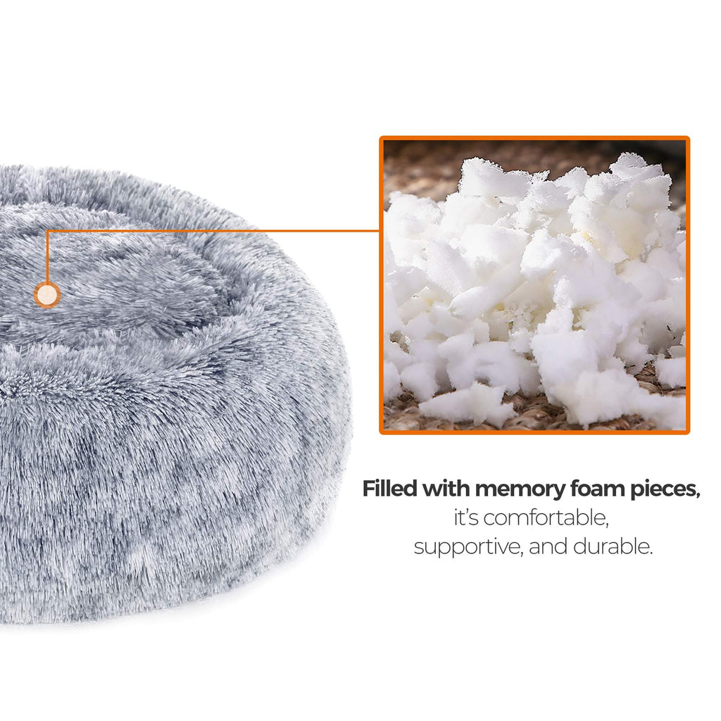 Nosterna Fluffy Dog & Cat Donut Bed - Washable Long Plush Cushion with Removable Padding