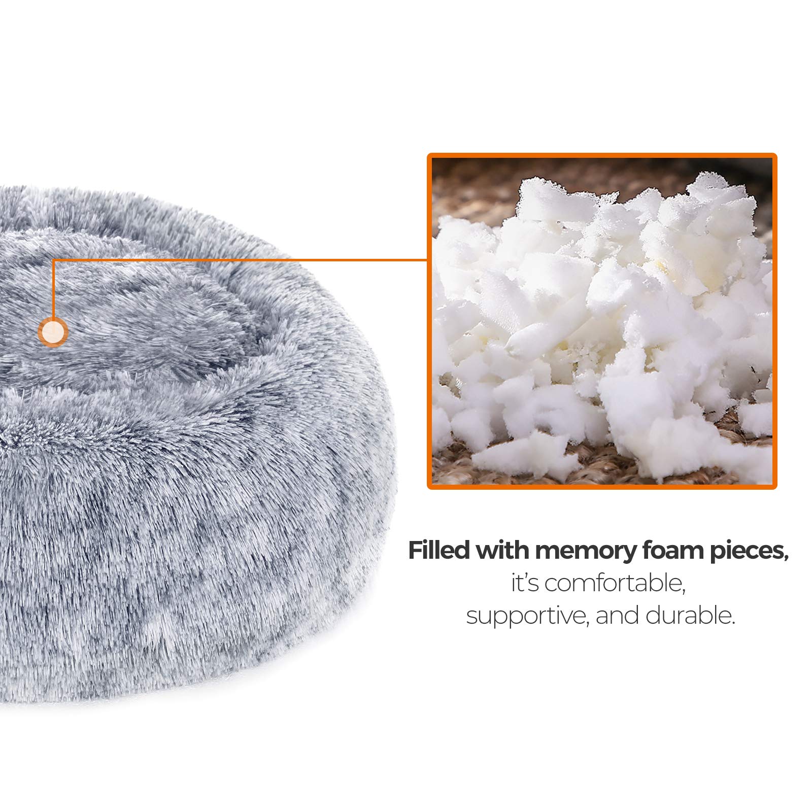 Nosterna Fluffy Dog & Cat Donut Bed - Washable Long Plush Cushion with Removable Padding