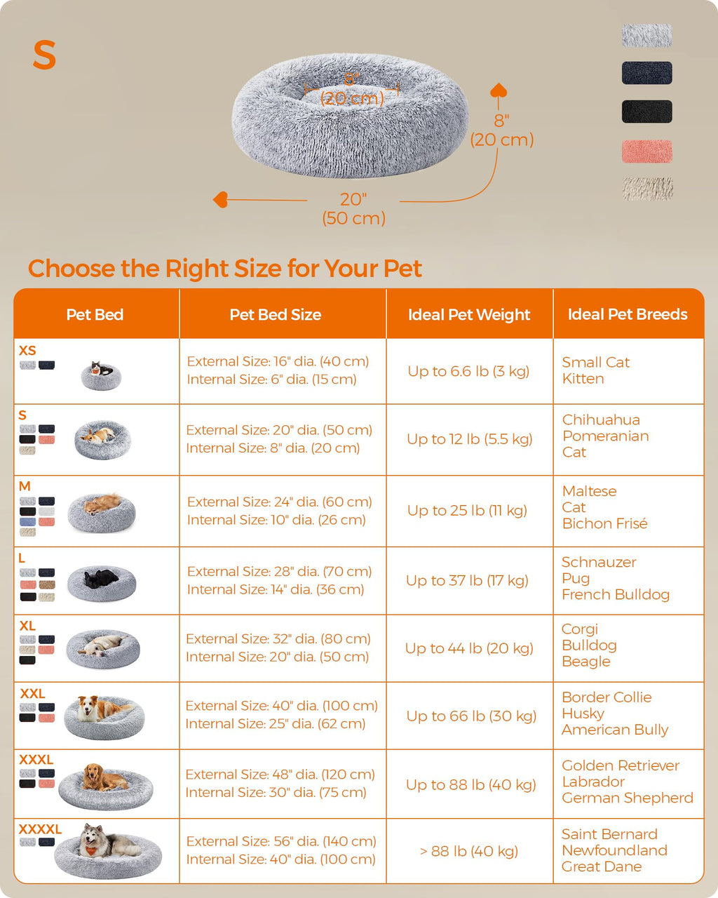 Nosterna Fluffy Dog & Cat Donut Bed - Washable Long Plush Cushion with Removable Padding