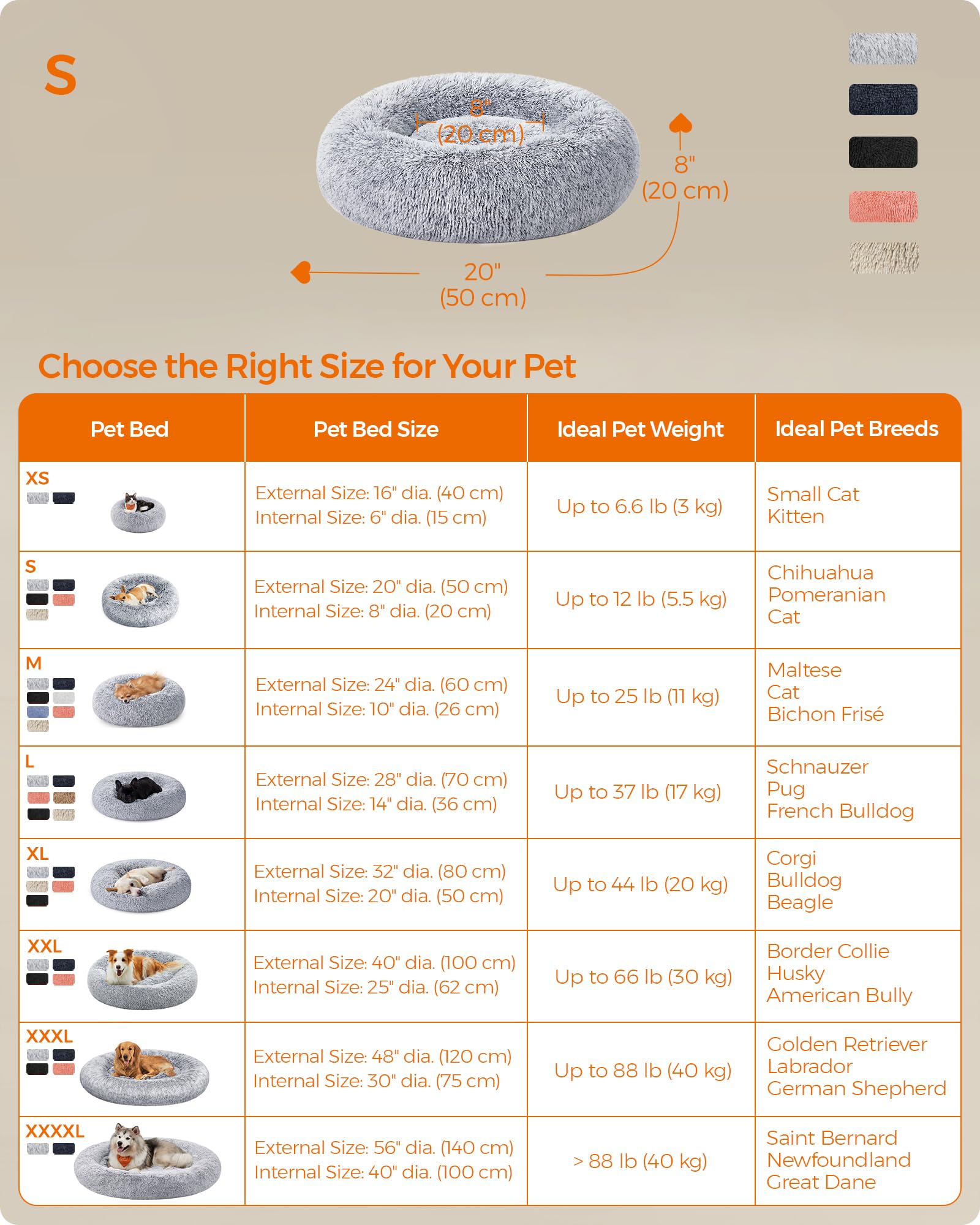 Nosterna Fluffy Dog & Cat Donut Bed - Washable Long Plush Cushion with Removable Padding