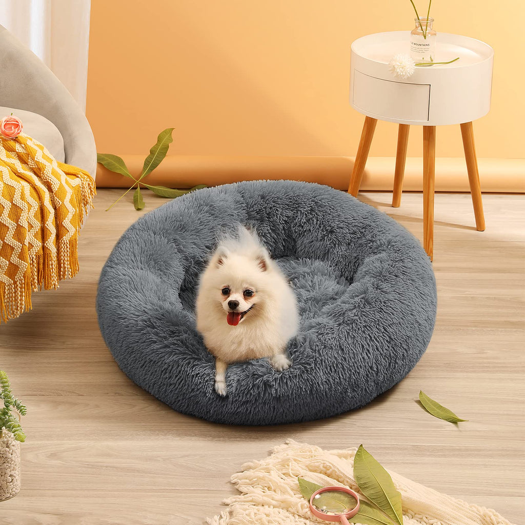 Nosterna Calming Donut Dog Bed - Washable Anti-Anxiety Plush Bed for Medium & Small Pets