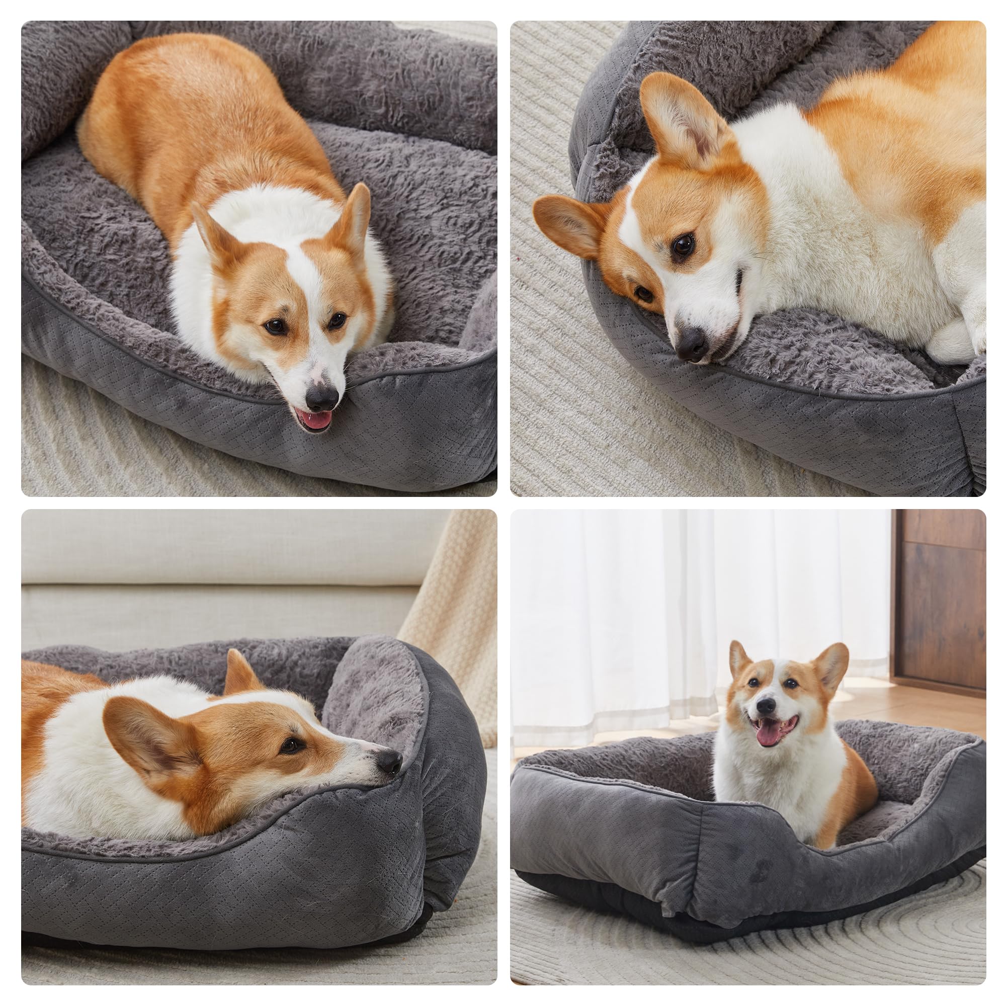 Nosterna Medium Dog Bed - Soft Washable Rectangle Bed with Anti-Slip Bottom & Anti-Anxiety
