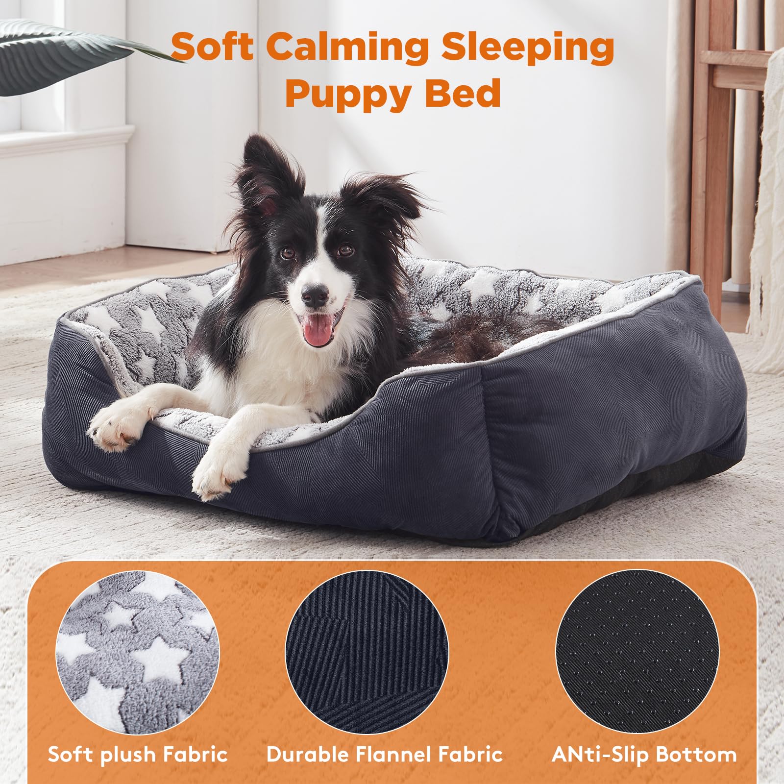 Nosterna Washable Medium Dog Bed - Soft Cosy Rectangle Bed for Small to Large Dogs