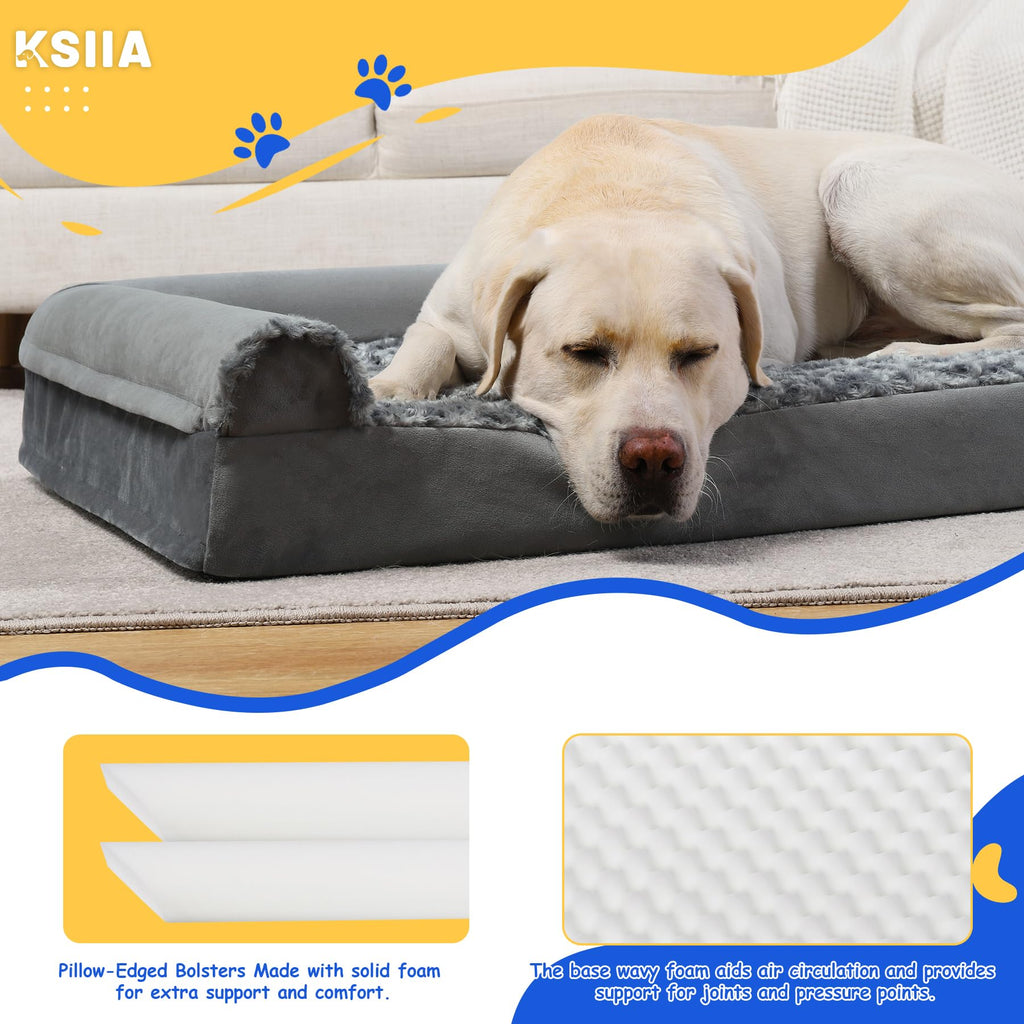 Nosterna Large Orthopedic Dog Bed, Waterproof, Washable Cover, U-Shape Bolster, Grey 91x68x16cm