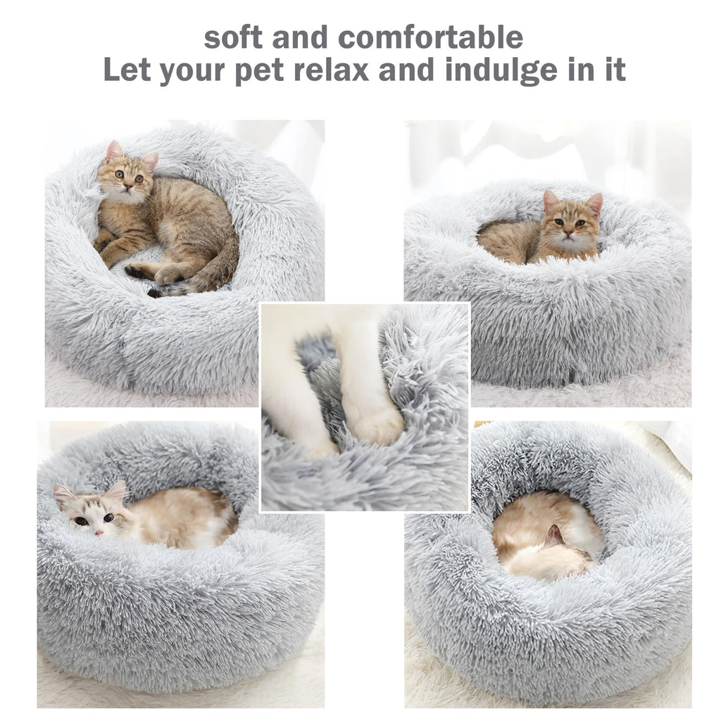 Nosterna Calming Dog & Cat Donut Bed - Washable Plush Anti-Anxiety Bed with Non-Slip Bottom