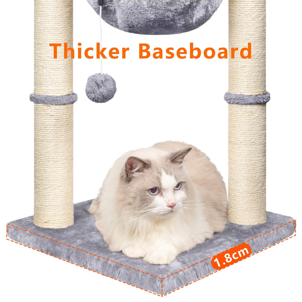 Cat Scratching Post, 50cm Cat Tree with Cat Hammock Bed, Scratching Posts for Indoor Cats with Hanging Ball Toy, Small Cat Tree for Kitten Pets Playing and Relaxing, Grey