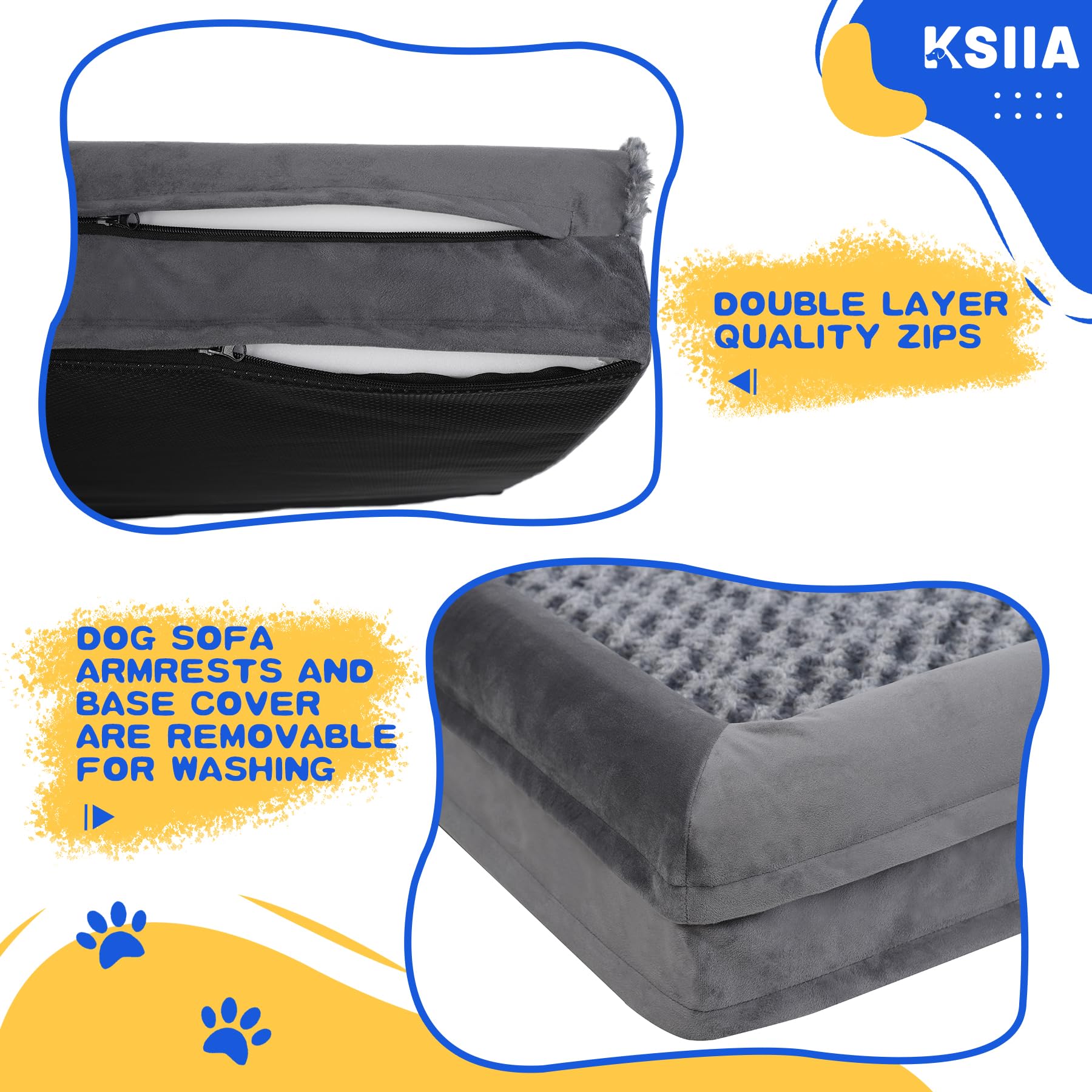 Nosterna Large Orthopedic Dog Bed, Waterproof, Washable Cover, U-Shape Bolster, Grey 91x68x16cm