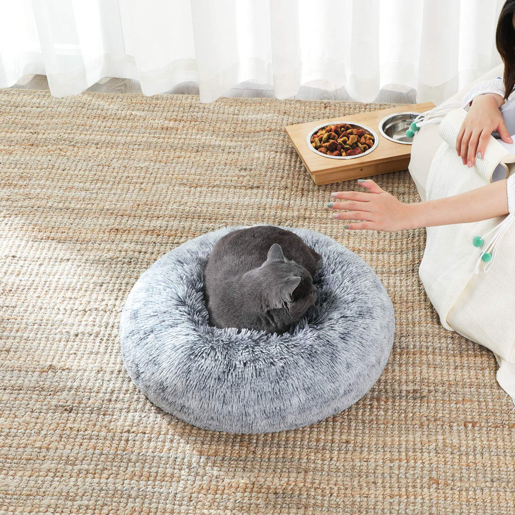 Nosterna Fluffy Dog & Cat Donut Bed - Washable Long Plush Cushion with Removable Padding